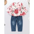 thumbnail image 4 of Baby Girl Clothes Baby Girl Long Sleeve Floral Shirt Top Jeans Pants Outfits Baby Girl Denim Pants Outfits 18-24 Months, 4 of 8