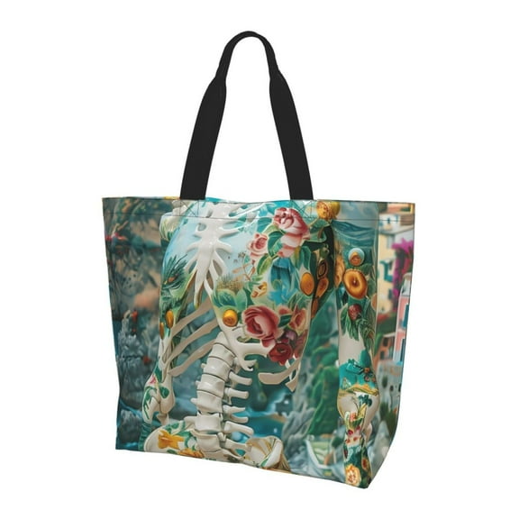Yiaed Vintage Print Island Skull Print Handbag for Women Tote Purse Shoulder Bag Large Fashion Hobo Purse Handbag Shopping Tote