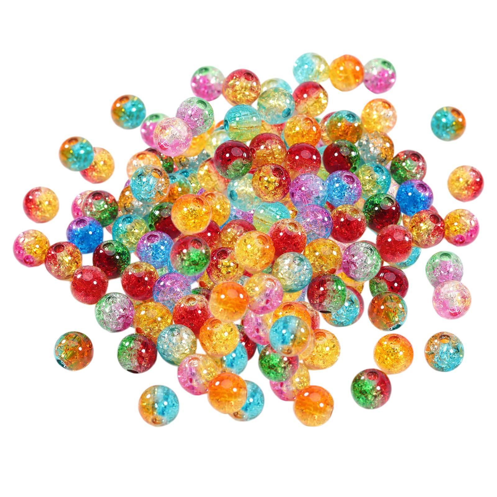 200 Mixed Colour Acrylic Sparkling Silver Dots Round Beads 8mm Jewelry Making 