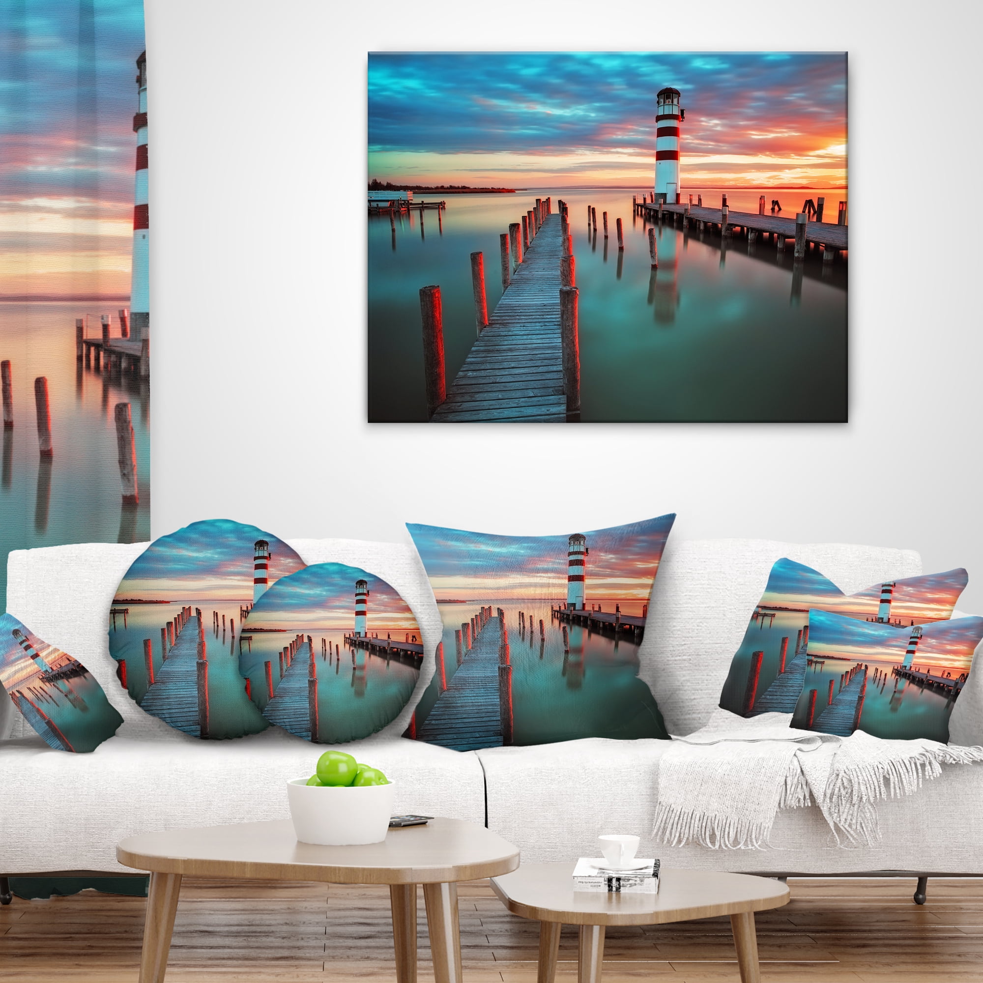 Designart Lighthouse at Lake in Neusiedl am See - Landscape Printed Throw Pillow - 18x18