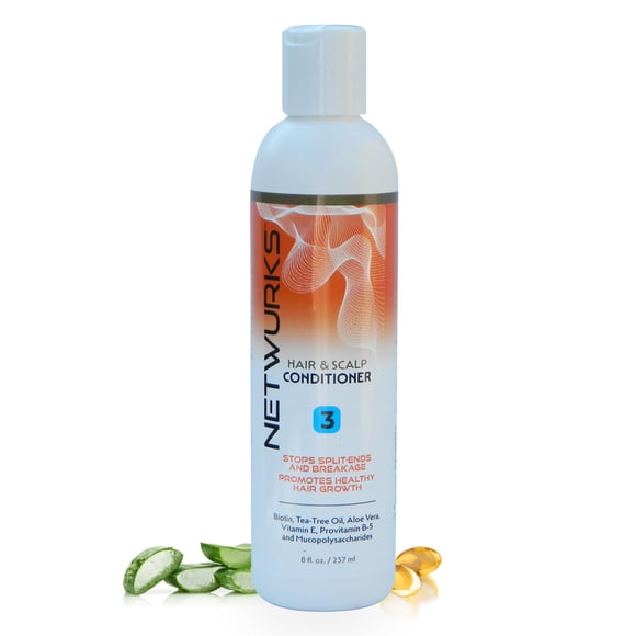 Acondicionador para el crecimiento del cabello y el cuero cabelludo con biotina, aloe vera y aceite de árbol de té para proporcionar brillo y volumen, desenredante, 8 oz