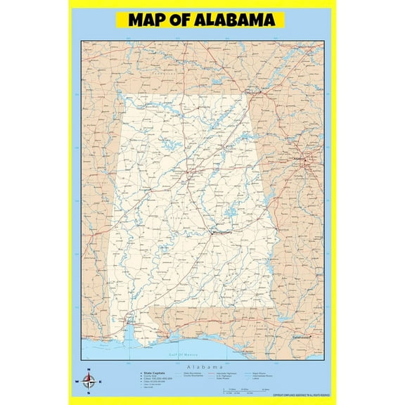 Alabama Map Poster - Laminated Wall Map - Style D - 18x24 - Ideal for Classrooms and Homes – Features Bright Colors and Vivid Imagery