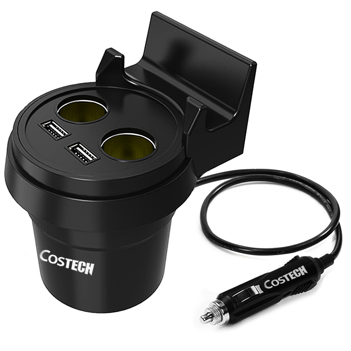 Costech Car Charger Mount Cigarette Lighter 2 Lighter Socket Stand 3.4A Dual USB Charging Ports