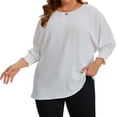 thumbnail image 1 of Blusas de chiffon de talla grande para mujer Agnes Orinda, con mangas largas de murciélago y volantes, camisetas casuales sueltas 1X blancas, 1 of 7