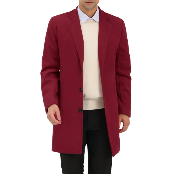 Abrigos de hombre INSPIRE CHIC de color sólido con cuello de muesca, de un solo botón, abrigo largo de invierno XL burdeos