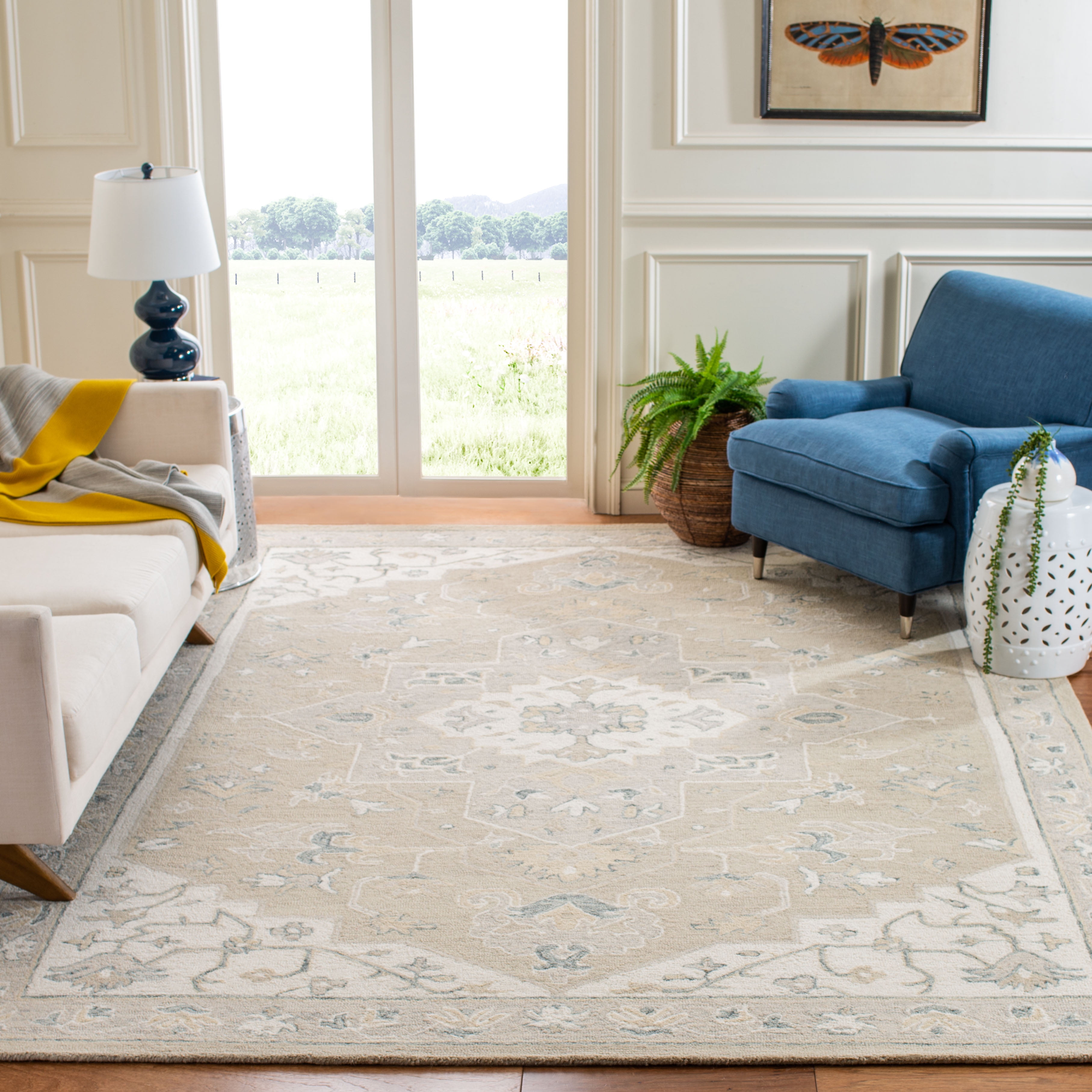 SAFAVIEH Micro-Loop Emilija Oriental Area Rug, Light Grey/Ivory, 7' x 7' Square