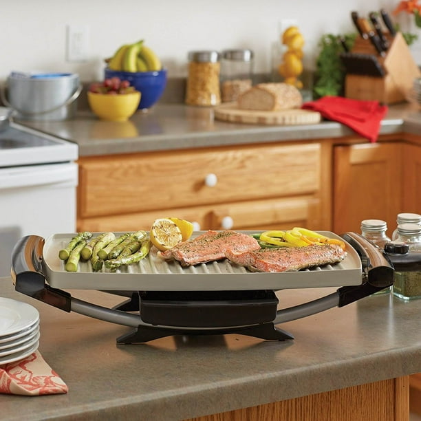 George Foreman Indoor Outdoor Rectangular Electric Grill w Ceramic Plates Red Walmart