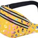 thumbnail image 2 of Bolsos Cruzados Riñonera retro de piel sintética con estampado de mariposas para mujer, riñonera grande (amarillo), 2 of 5