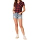 thumbnail image 2 of Camisas de cuadros para mujer INSPIRE CHIC con cuello de punta y botones, talla S, azul oscuro y rojo, 2 of 6