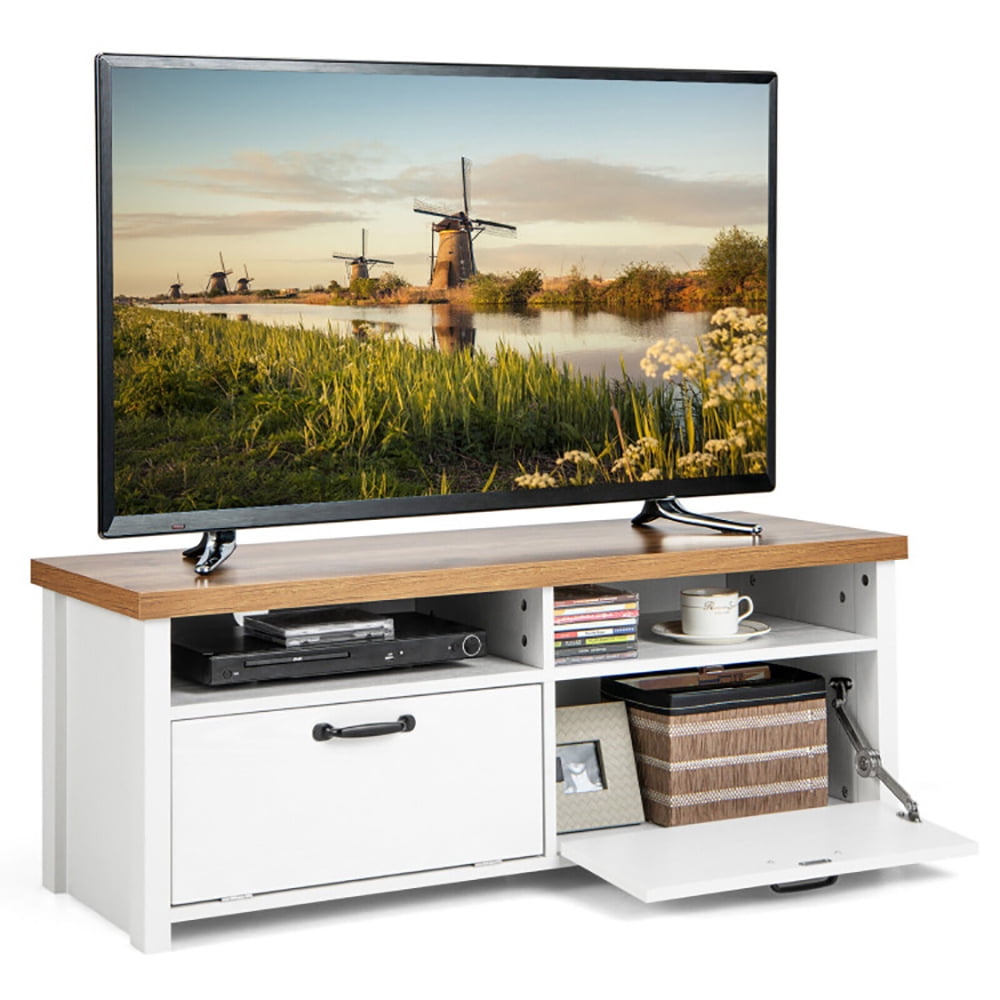 Finihen TV Stand, TV Cabinet, 41.5 Inch Modern TV Stand with 2 Cabinets for TVs up to 48 Inch, for Living Room, White