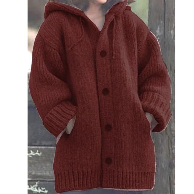 Cárdigan de punto para mujer, cárdigan de manga larga de gran tamaño, Top para mujer, fiesta Formal diaria, rojo vino