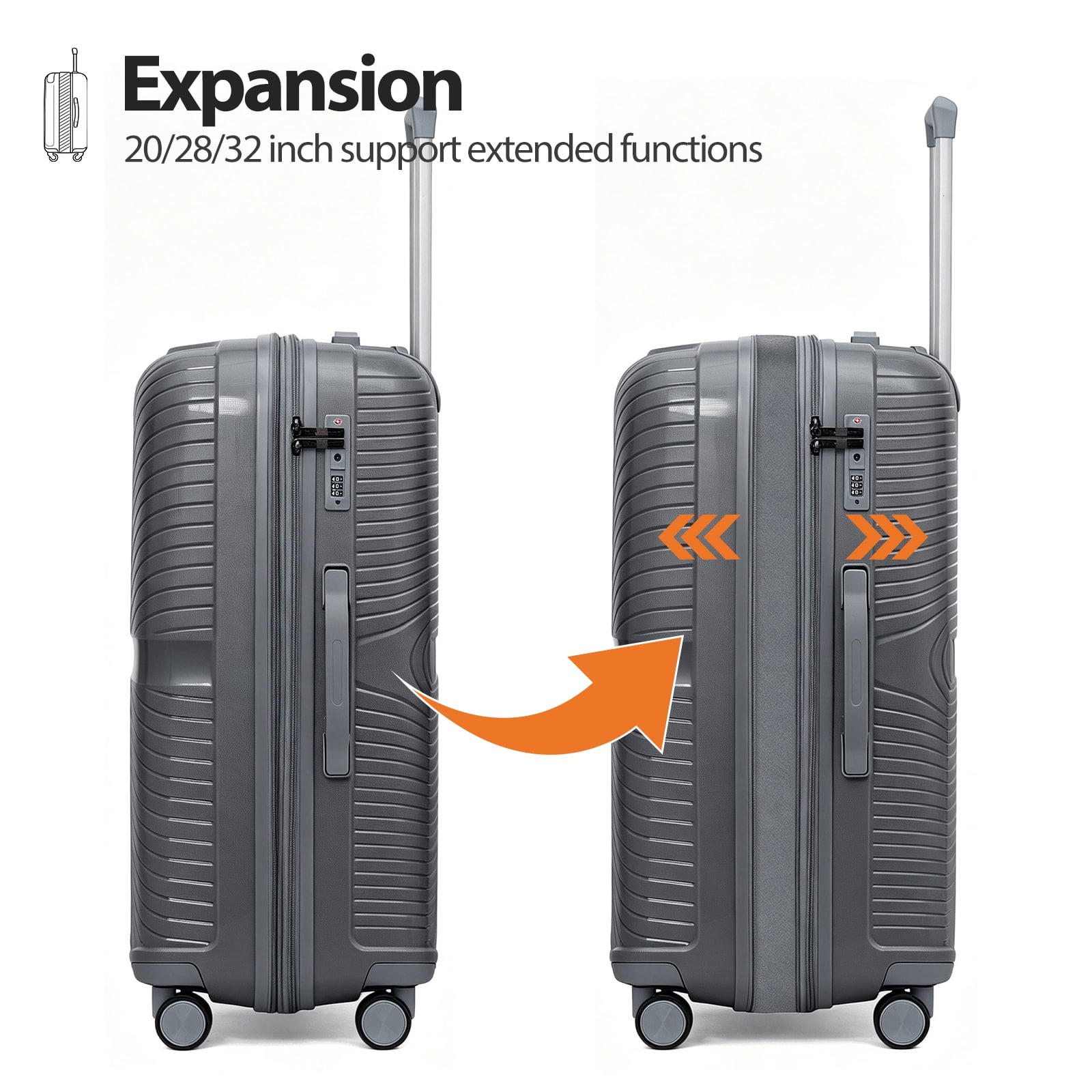 4 Piece Expandable ABS Luggage Set 13"+20"+28"+32", Hard Shell Spinner Suitcases with TSA Lock, Lightweight Travel Suitcase for Family Trip GREY