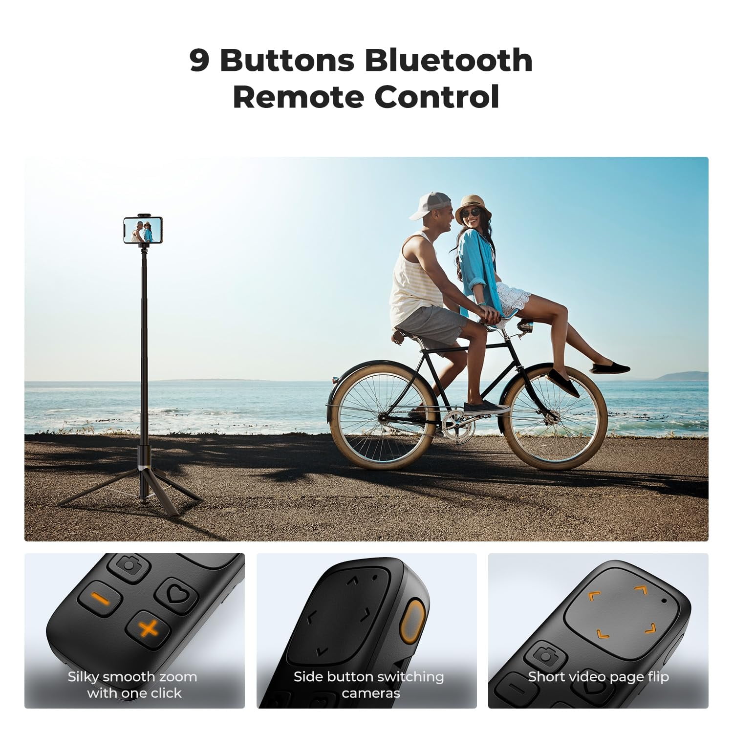 K&F CONCEPT 69" Selfie Stick, Pop Open & Quick Fold Phone Tripod, 360° Rotatable Selfie Stick with 9 Button Bluetooth Remote, Cell Phone Tripod for Travel, Live Streaming, Vloggers, Black