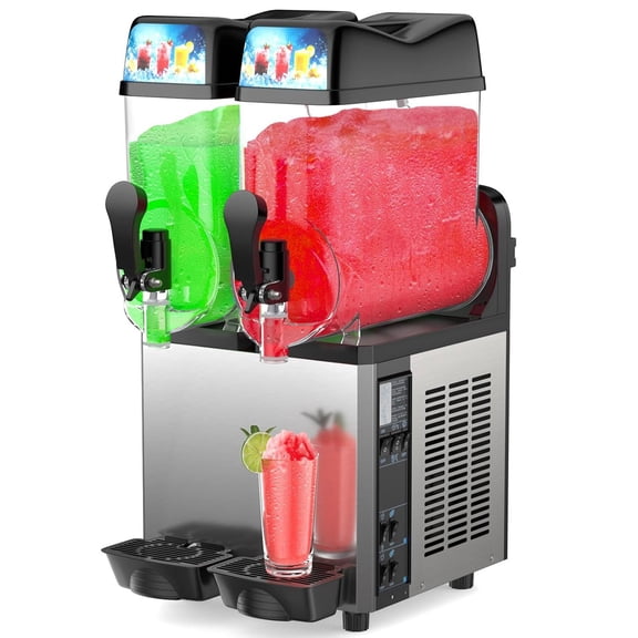 Joreek Commercial Slushy Machine 2x15L Electric Crushed Ice Maker Beverage Dispenser Built in Stirrer for Slushies, Ice Coffee & Cocktail