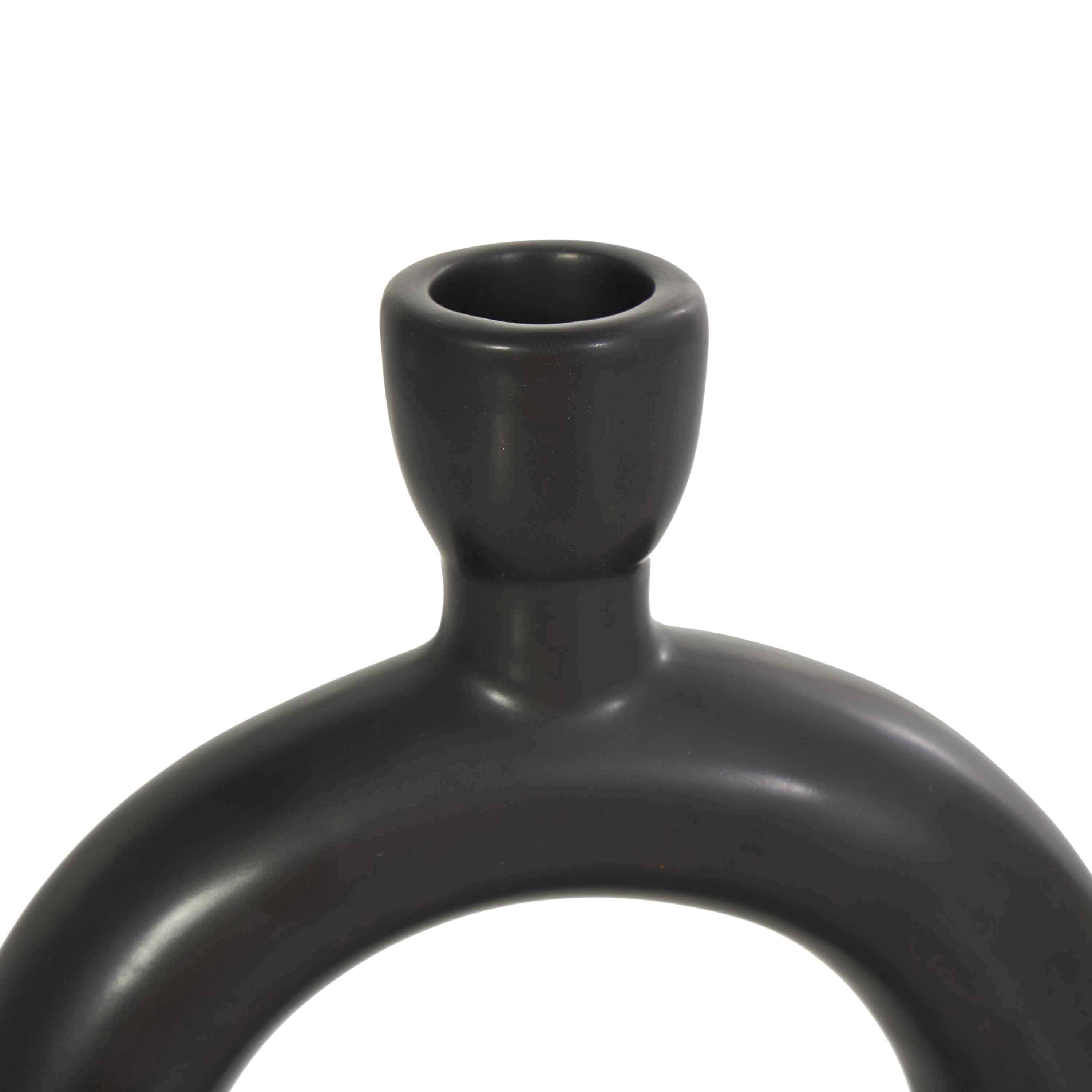 CosmoLiving by Cosmopolitan 2 Candle Black Ceramic Geometric Ring Candle Holder, Set of 2