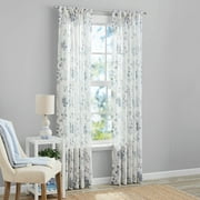 Mainstays Blue Floral 100% Cotton Indoor Sheer Rod Pocket Single Curtain Panel , Light Blue, 50" x 63"
