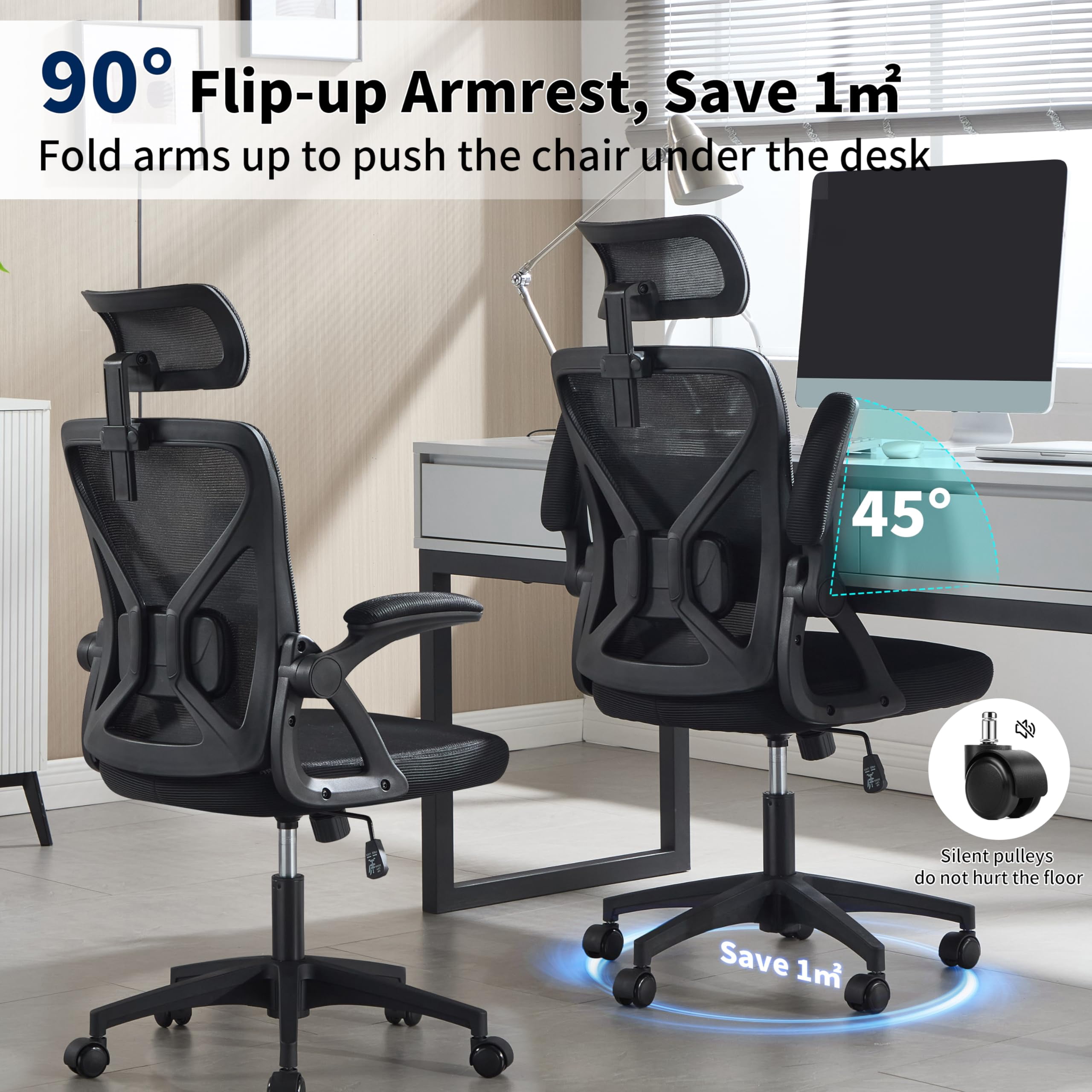 Nexthro Office Chair,Ergonomic Desk Chair with Adjustable Lumbar Support,400 Lbs Mesh Computer Chair High Back with Headrest for Home Office (Black)