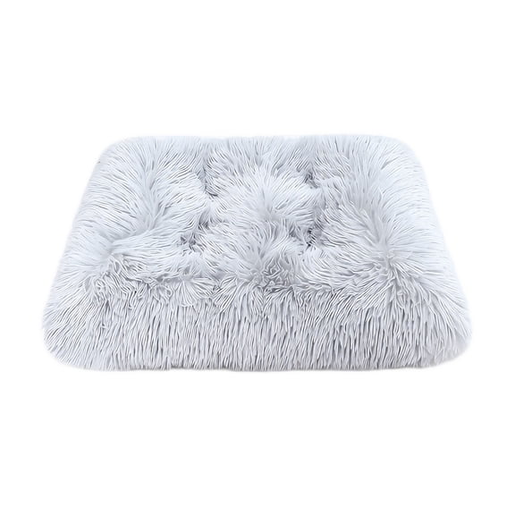 Dog Mat Bed, Fluffy Long Plush Bed Cushion, Warm Winter Dog Pad, Snuggly Supportive Cat Sleeping Mat, Light Gray Thickened Breathable Warm Pet Mat, Perfect for Indoor Kennels,