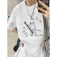 thumbnail image 1 of T-Shirt Graphique Inspiré Y2K Guitar Cat pour Femmes - T-Shirt à Manches Courtes Décontracté, Coupe Ample, Col Rond, Essentiel d'Été, Lavable en Machine, Guitar Shirt, 1 of 8