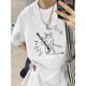 thumbnail image 1 of Women's Y2K-Inspired Guitar Cat Graphic Tee - Casual Short Sleeve T-Shirt, Loose Fit, Round Neck, Summer Essential, Machine Washable, Guitar Shirt, 1 of 7