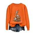 thumbnail image 3 of larppty Christmas Sweatshirt Women Cute Xmas Tree Snowman Print Graphic Pullover Sweater Winter Tops Party Casual Crewneck Clothes （Orange, M）, 3 of 5