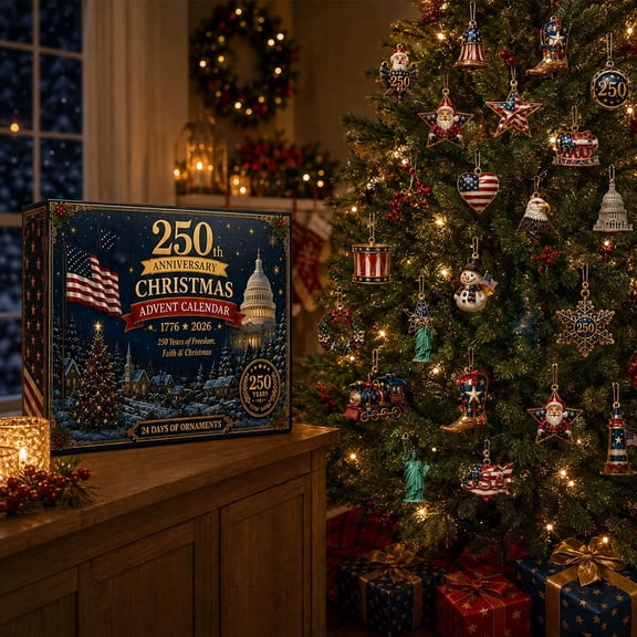 2026 America 250th Anniversary Christmas Advent Calendar, 24-Day Countdown Ornament Set US Patriotic Hanging Figurines, Decorations for Christmas Tree