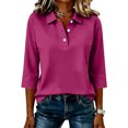 thumbnail image 4 of Ladies Casual Button Placket Collared Polo Shirts Three Quarter Sleeve Loose Summer Multi Color Tops M, 4 of 4
