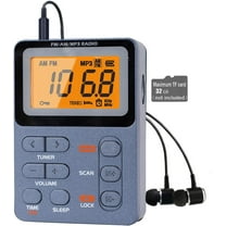 Portable radio AM FM, rechargeable pocket walkman with digital tuning for optimal reception, MP3, stereo headphones, large LCD screen, TF card socket, jogging/gym/camping transistor radio (blue)