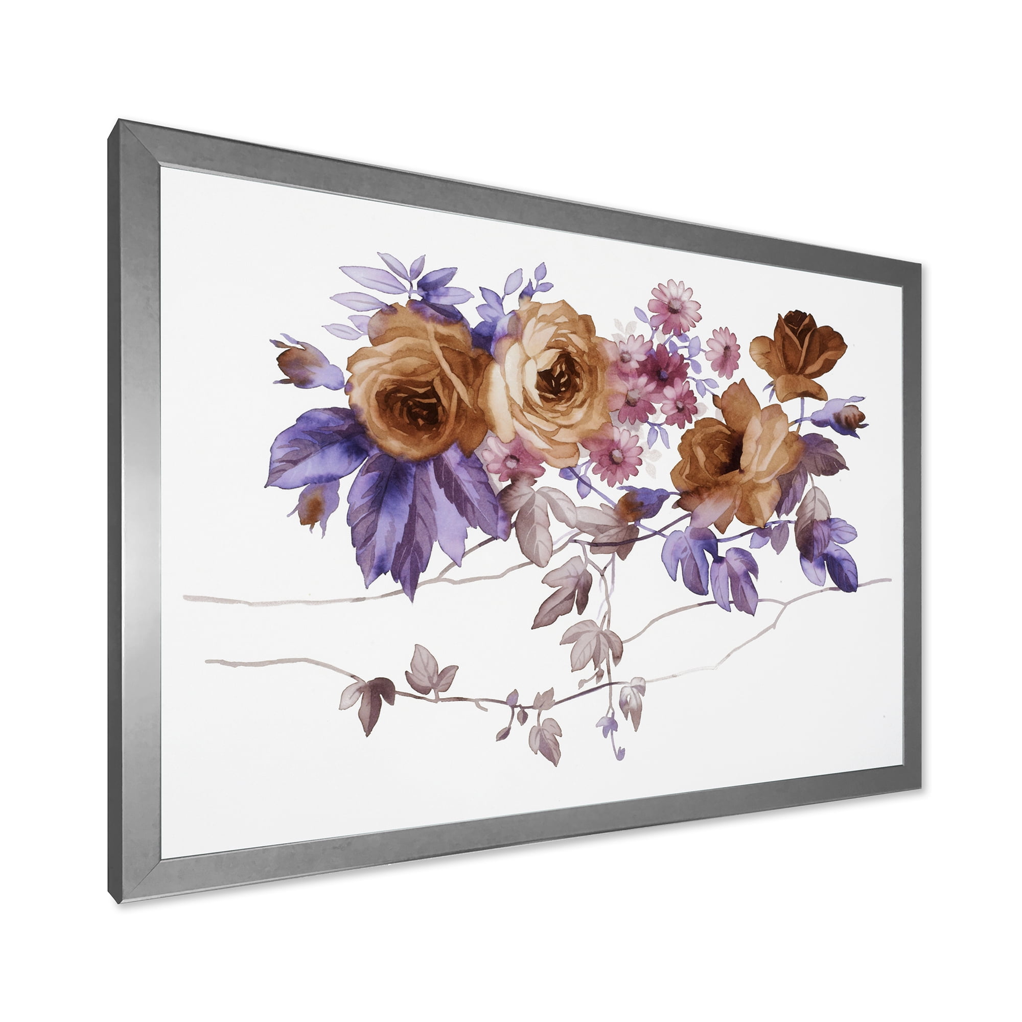 Designart 'Purple Wildflowers On White IV' Traditional Framed Art Print