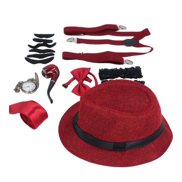 Conjunto De Disfraz De Anciano De Los Años 20, Kit De Vestir De Gángster Con Sombrero, Tirantes, Reloj, Pipa, Pajarita, Gafas, Para Fiestas De Baile Retro Para Niños