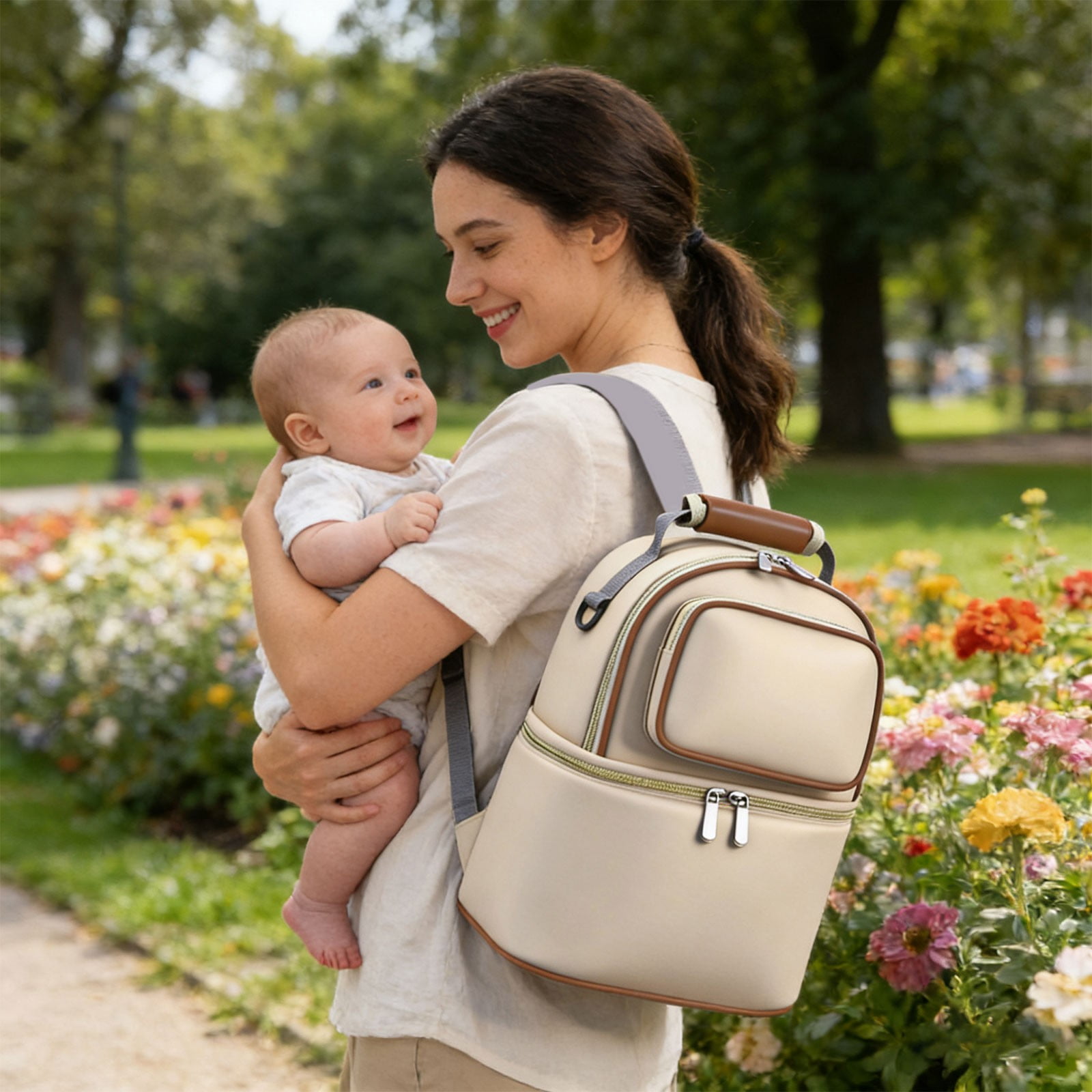 Multi Functional Mom Portable Insulated Double Layer Backpack for Mother and Baby, Large Diaper Bag with Thermal Pocket for Bottles, Waterproof Travel Bag for Outing