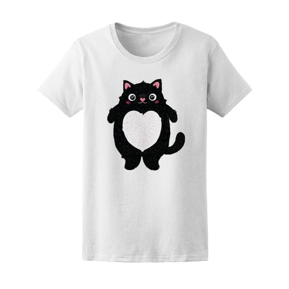 Cute Fat Black Cat Heart Belly T-Shirt Women -Image by Shutterstock, Female Small