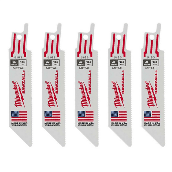 Milwaukee 48-00-5183 5pk of 4 w/ 18 TPI SAWZALL Reciprocating Saw Blades
