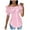 Pink, variant on BYHONG Women Off Shoulder Layered Ruffles Button Down Asymmetrical Hem Top Women's Ruffle Trim Off Shoulder Short Sleeve Blouse Party Tops Shirt Blue M