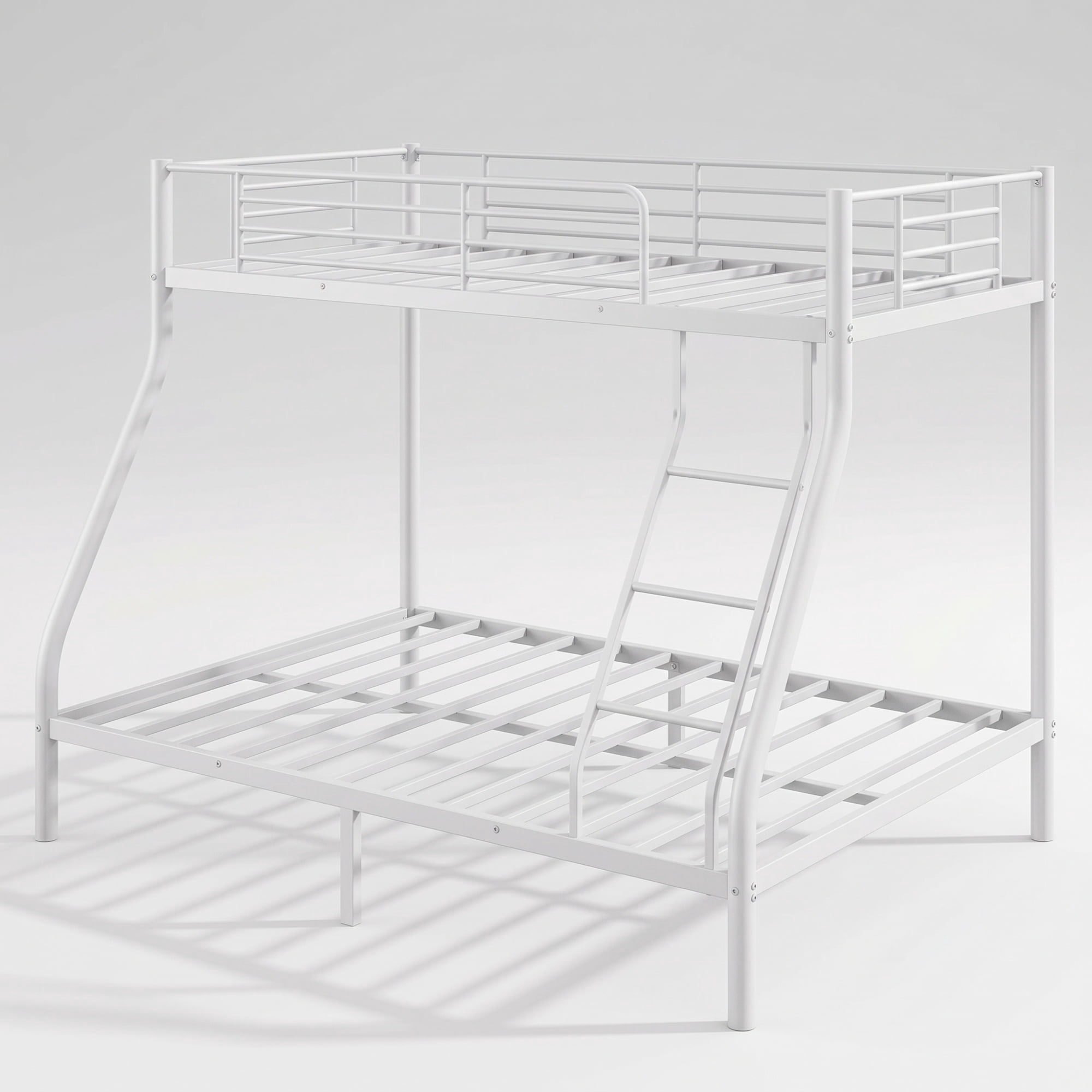 GARITIN Twin Over Full Bunk Bed and Sturdy Metal Bed Frame, Space Saving Bunk Bed with Safety Guardrails and Ladder for Teens Adults Kids and Shared Rooms, No Box Spring Needed, White