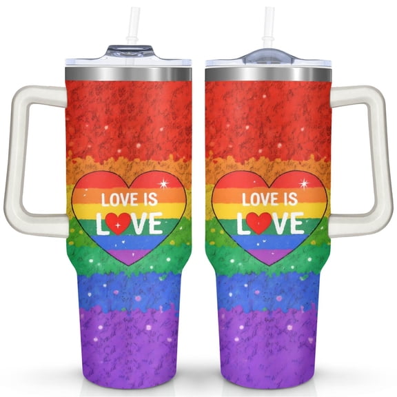 Rainbow Gradient Heart 40 Oz Tumbler with Handle Lid and Straw, Stainless Steel Double Walled Vacuum Insulated Cup, Cute Anniversary Wedding Birthday Gifts Tumbler for Women Men Friends Outdoor Indoor