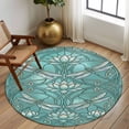 thumbnail image 2 of Round Rug 5Ft Washable Non-Slip, Teal Dragonfly Circle Area Rugs for Living Room Bedroom, Vintage Geometric Glass Animal Flower Indoor Floor Mats Carpet Runner for Home Decor Aesthetic, 2 of 8