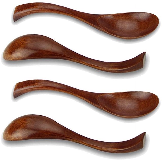 Cucharas de madera, paquete de 4 cucharas japonesas redondas de madera para sopa Phoebe con mango para niños, arroz, postre, cucharas de cocina para utensilios de cocina y cena