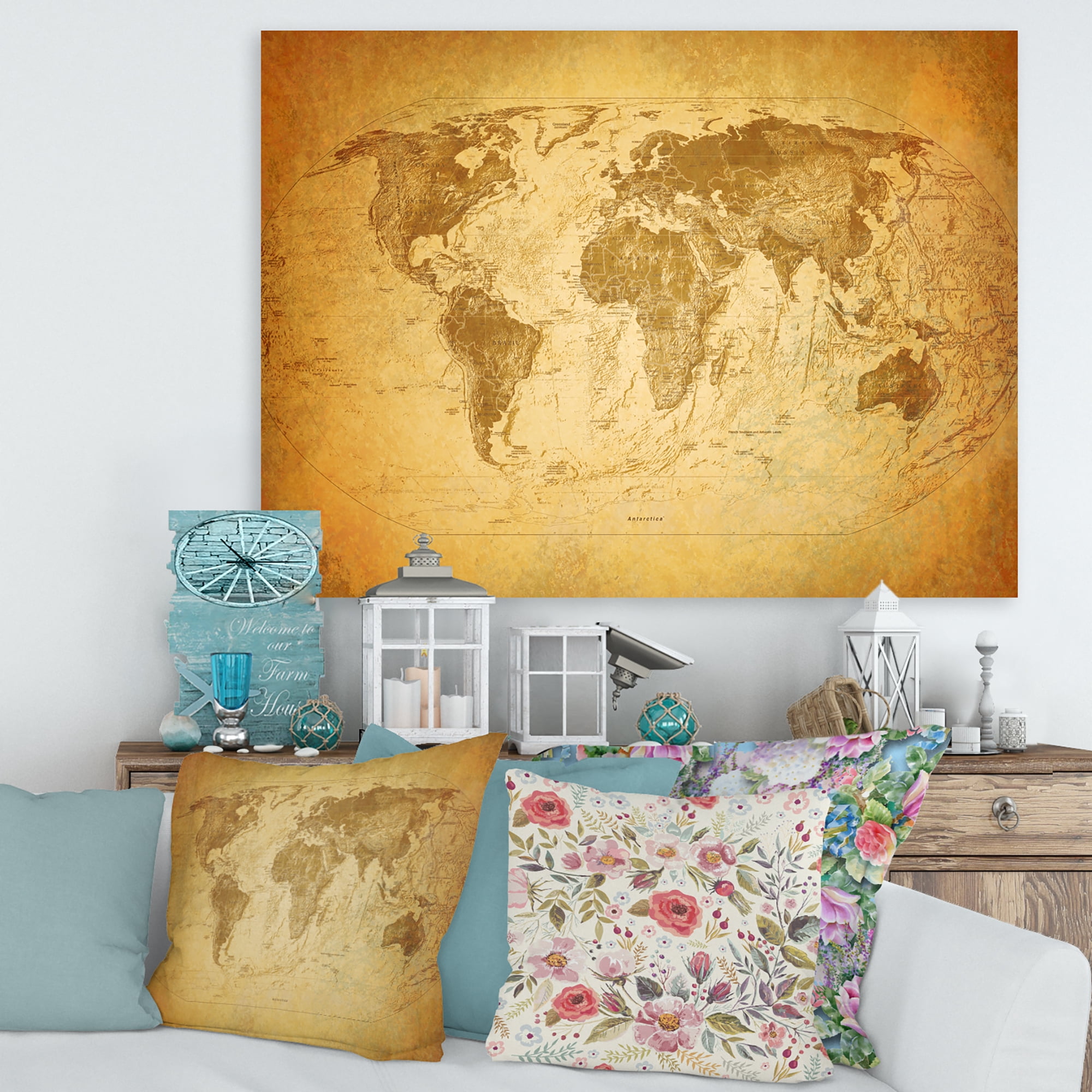 Designart ' Ancient World Map X ' Vintage Canvas Wall Art Print