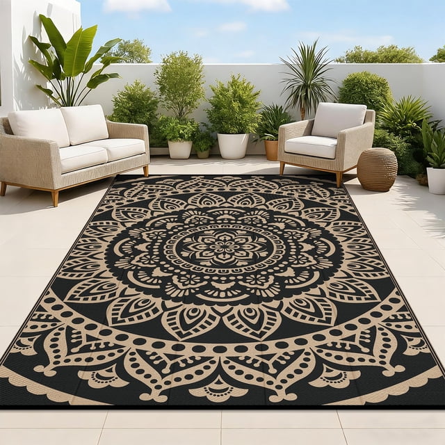 Bsmathom Waterproof Outdoor Rug 5'x8' Reversible Boho Plastic Straw Patio Deck Camping Rugs, Indoor Outdoor Portable RV Mat Clearance Carpe