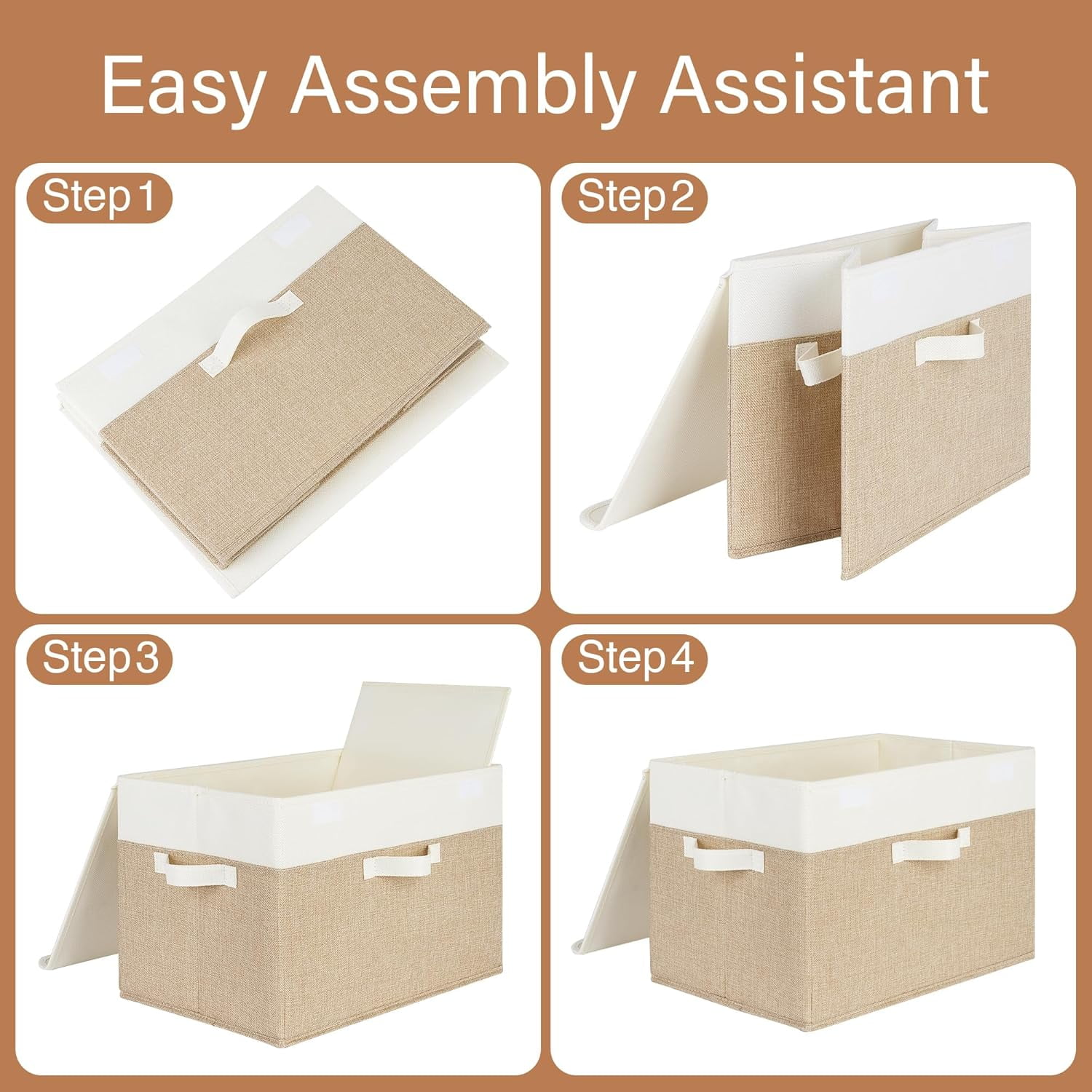 GRANNY SAYS Extra Large Storage Boxes with Lids, Decorative Storage Bins, Shelf Baskets, Clothes Storage and Organization, White/Khaki, 2-Pack