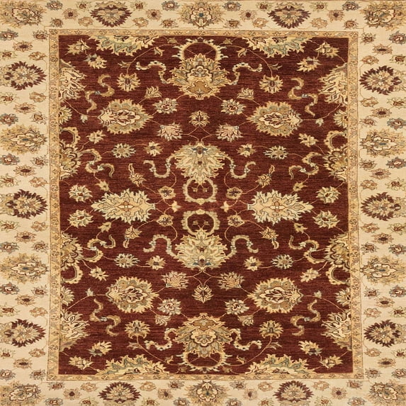 Ahgly Company Machine Washable Indoor Square Abstract Orange Area Rugs, 5' Square