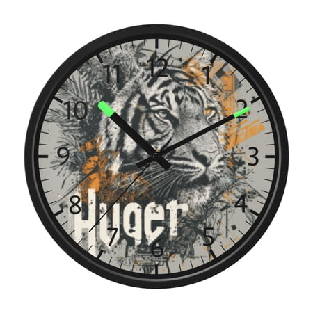 DIXRUYEE Voice Activated LED Night 12in Clock with Tigers & Tiles Pattern