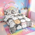 thumbnail image 2 of meiyoeat Cartoon Cute Cats 7-Piece King Bedding For Kids,Colorful Kawaii Kitten Print King Bed In A Bag For Girls,Reversible, 2 of 7