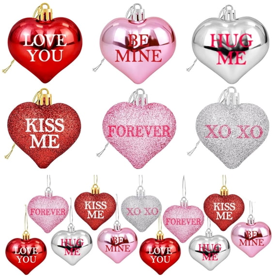 24 Pcs Glitter Heart Hanging Ornaments,Red Pink Silver Heart Baubles,Glossy Heart Shaped Valentine's Day Decorations,Romantic Decorations for Tree,Perfect for Wedding Anniversary Party