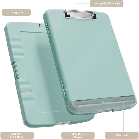 Clipboard with Storage, 8.5 x 11 Organization Box with Pen Holder and A4 Legal Paper Folder, Folio & Side-Opening, Low Profile Clip,for Nurses,Teachers, Size 14 x 9.6 x 1.2 in, Teal