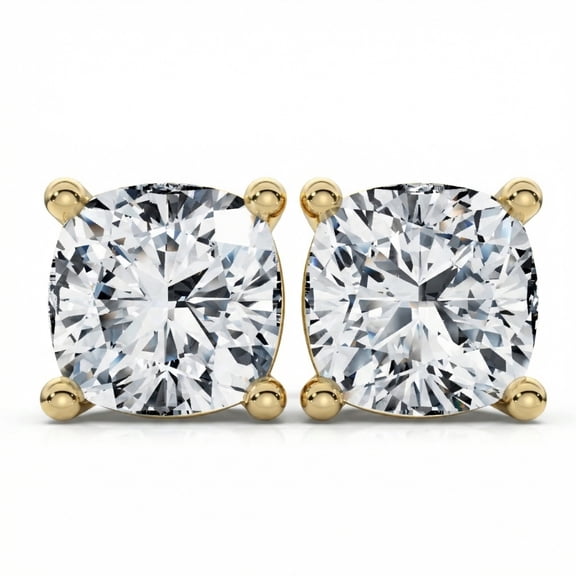 Pompeii 1 - 8Ct Cushion Cut Diamond Studs 14k Gold Lab Grown Women's Earrings (,VS1-VS2)