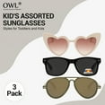 thumbnail image 6 of Owl Kid's Assorted 3 Pack Sunglasses – Cute Transparent Purple Heart, Orange Retro, & Purple Mirror Aviator Styles for Toddlers and Kids | UV Protection, Durable and Stylish Sunglasses for Boys Girls, 6 of 9