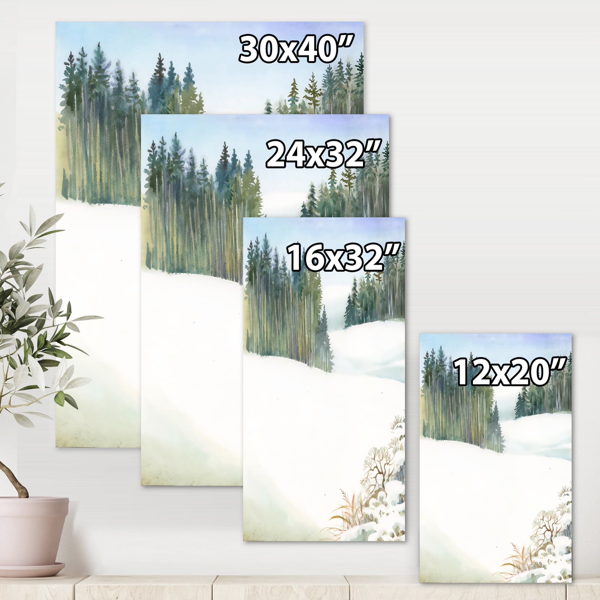 Designart ' Pine Forest In Snowy Winter Mountains ' Traditional Canvas Wall Art Print