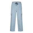 thumbnail image 4 of WAVSUF Regular Fit Cargo Pants for Men's Multiple Pockets Long Pants Tight Drawstring Elasticity Pants Blue Size 2XL, 4 of 6